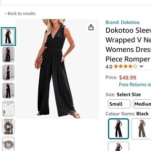 Dakotoo, one piece wide leg romper, size small, black